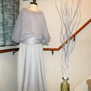 Vintage Silver Long Gown Ladies Cape Dress Wedding Formal Women's Plus Size 16